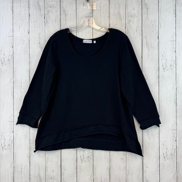 Habitat Black Asymmetrical Layered Sharkbite Hem 3/4 Sleeve Shirt Size Small - Picture 3 of 13